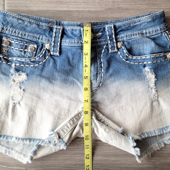 MISS ME SHORTS BLEACH DIP DYE BLUE OMBRE STRETCH LOW RISE DISTRESSED SIZE 28 - Picture 12 of 14